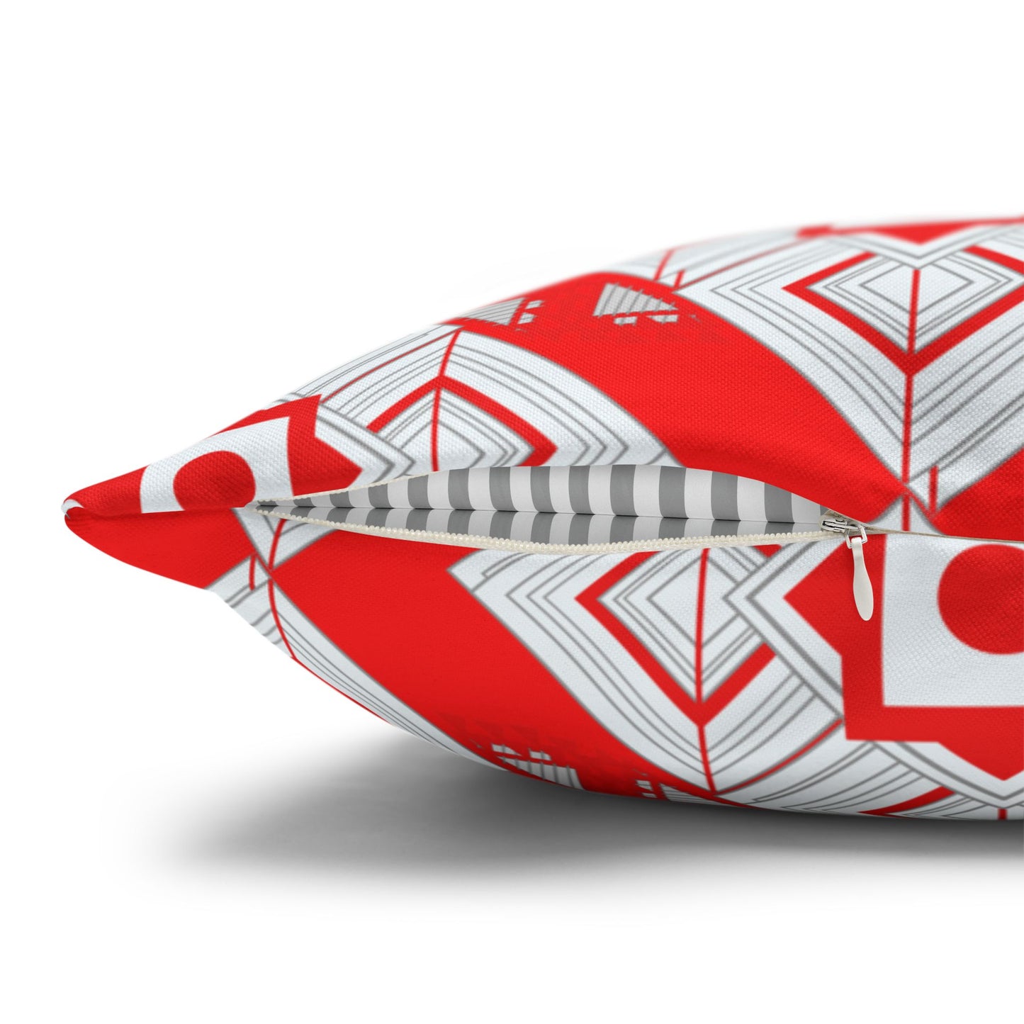 Red Geometric Square Pillowcase — Bold Tribal Pattern Decorative Throw Pillow