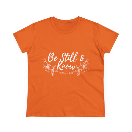 Be Still & Know Tee — Women's Faith Floral T‑Shirt (Psalm 46:10)