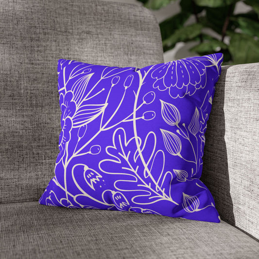 Floral Doodle Square Pillowcase — Bold Violet Botanical Throw Pillow Cover