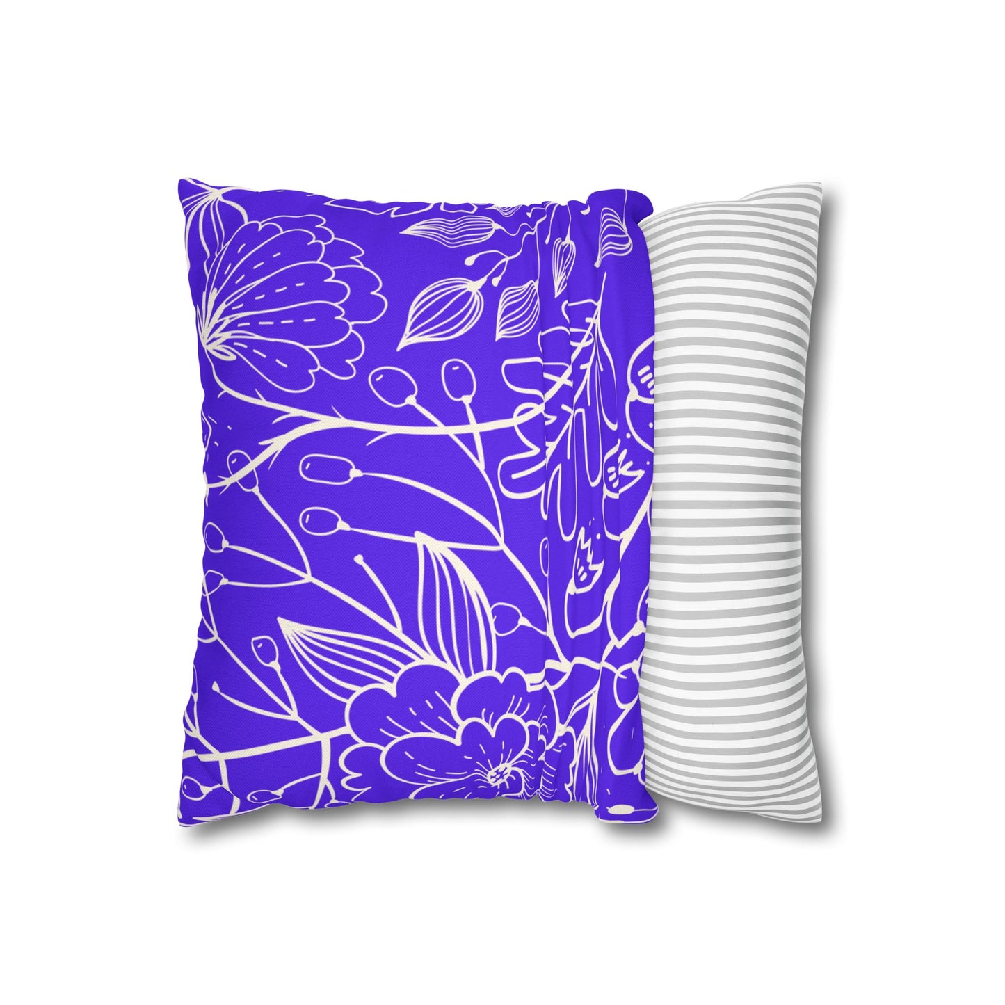 Floral Doodle Square Pillowcase — Bold Violet Botanical Throw Pillow Cover