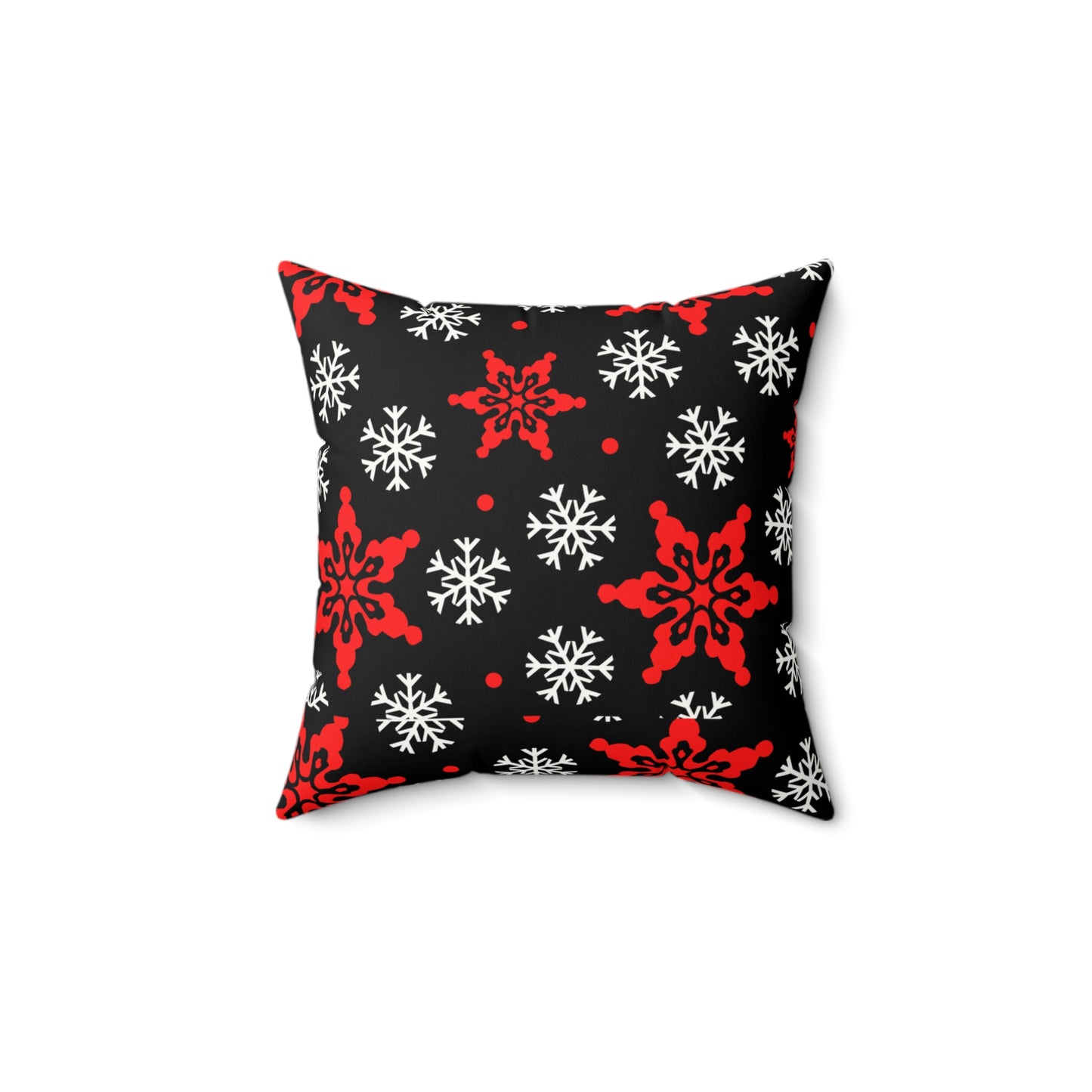 Holiday Snowflake Pillow — Red & White Snowflakes on Black Faux Suede