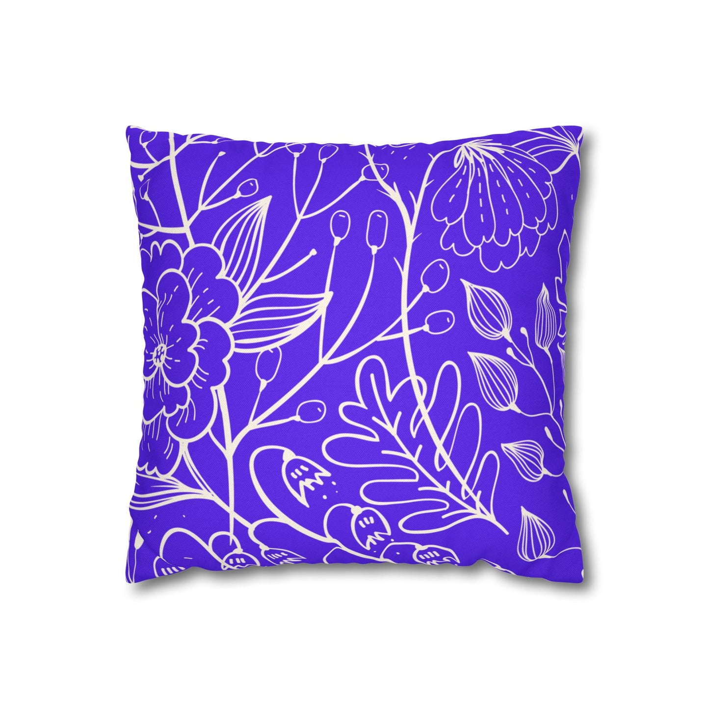 Floral Doodle Square Pillowcase — Bold Violet Botanical Throw Pillow Cover