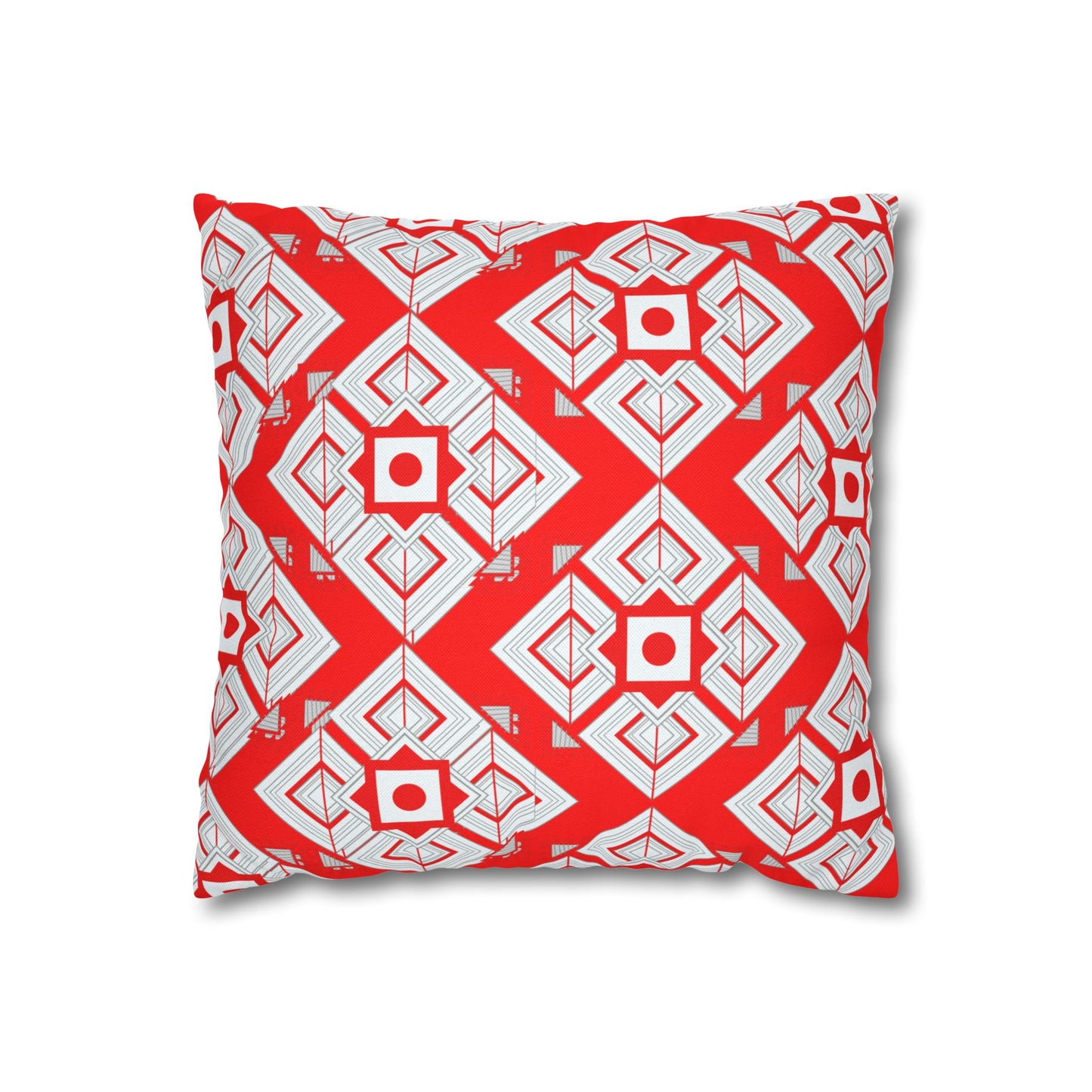 Red Geometric Square Pillowcase — Bold Tribal Pattern Decorative Throw Pillow