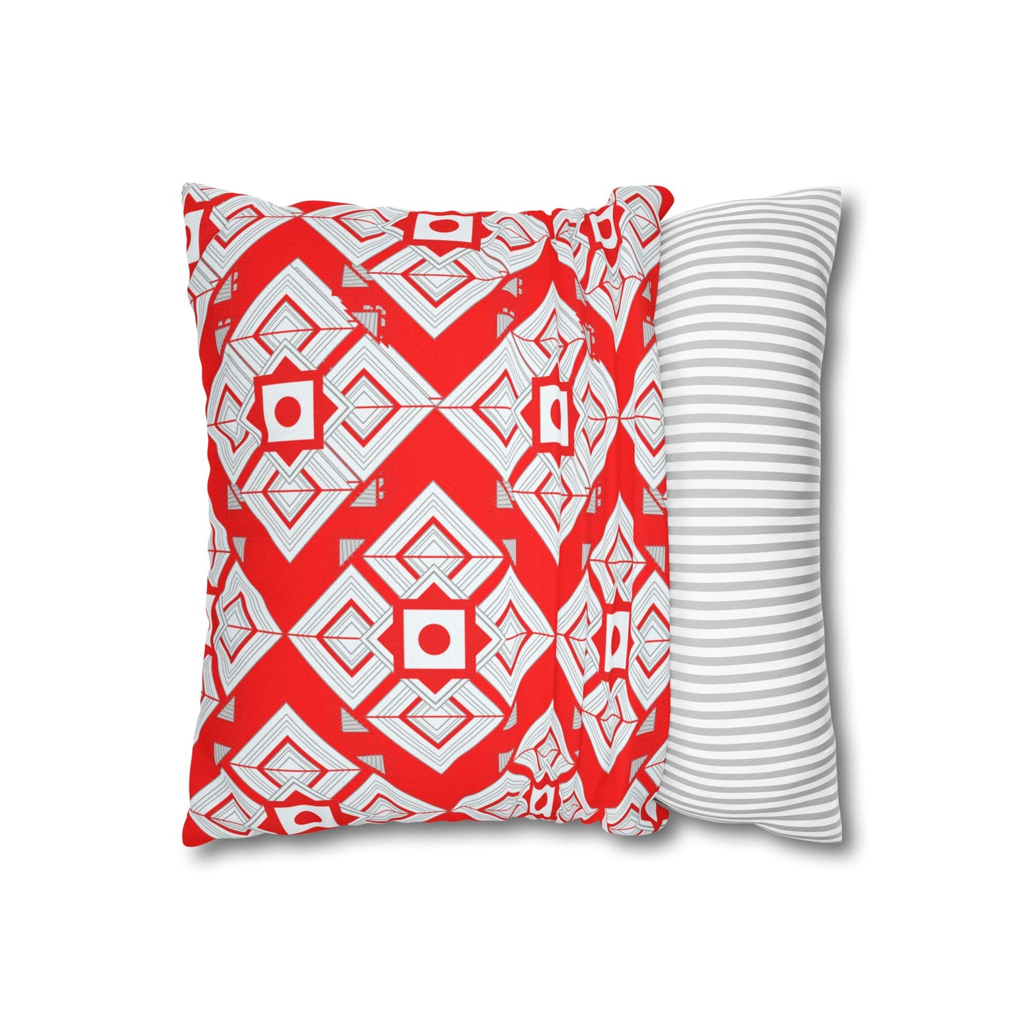 Red Geometric Square Pillowcase — Bold Tribal Pattern Decorative Throw Pillow