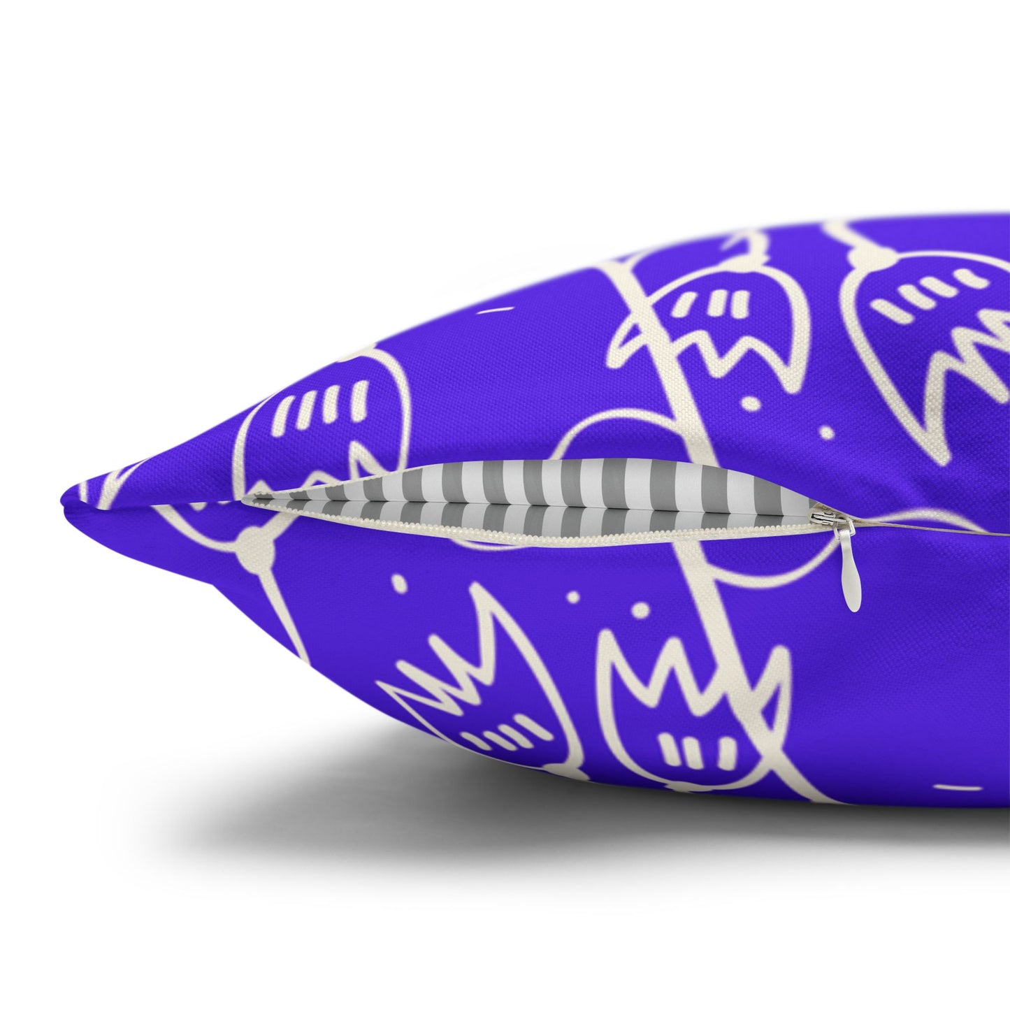 Floral Doodle Square Pillowcase — Bold Violet Botanical Throw Pillow Cover