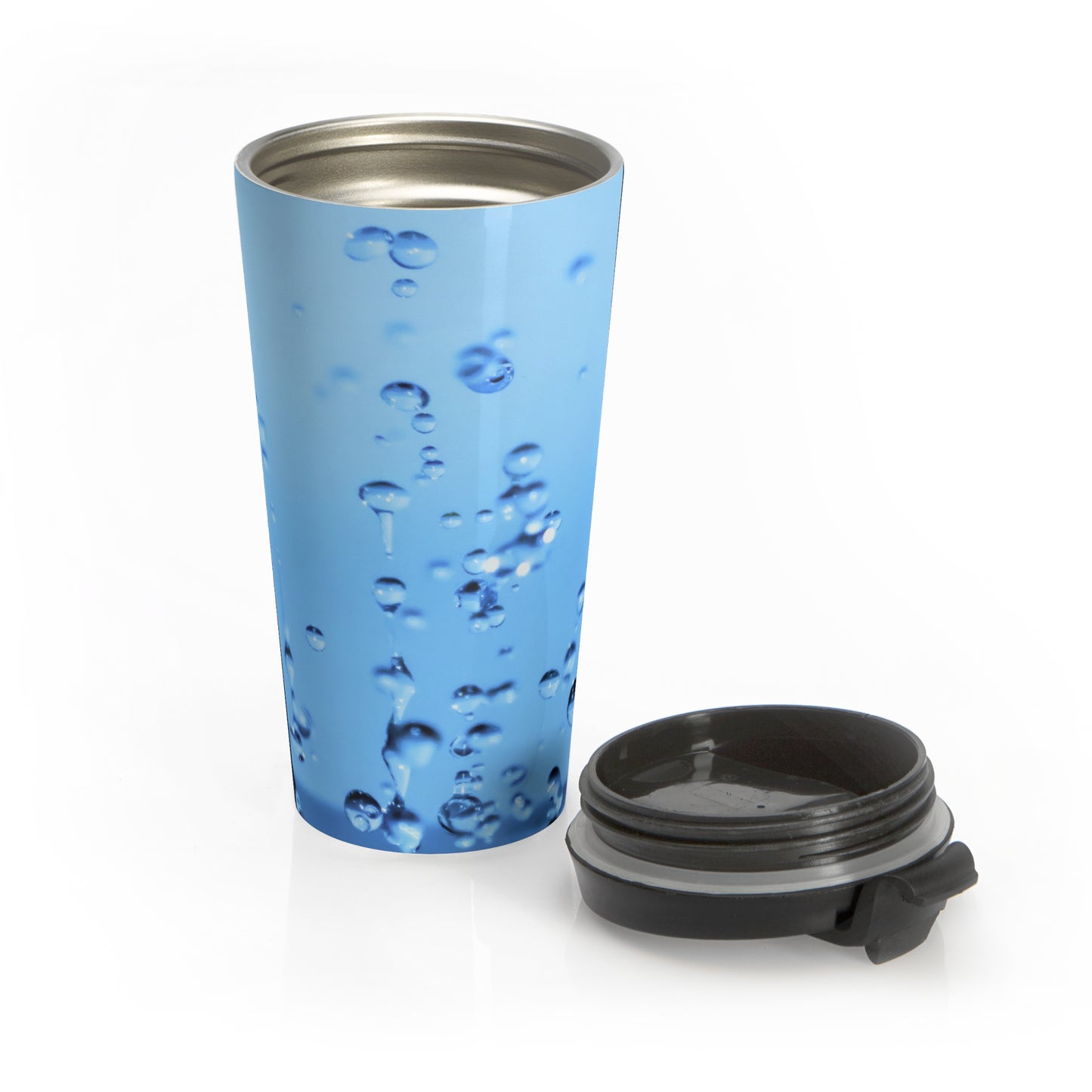 Blue Water Droplets Stainless Steel Travel Mug — Insulated Bubble Design