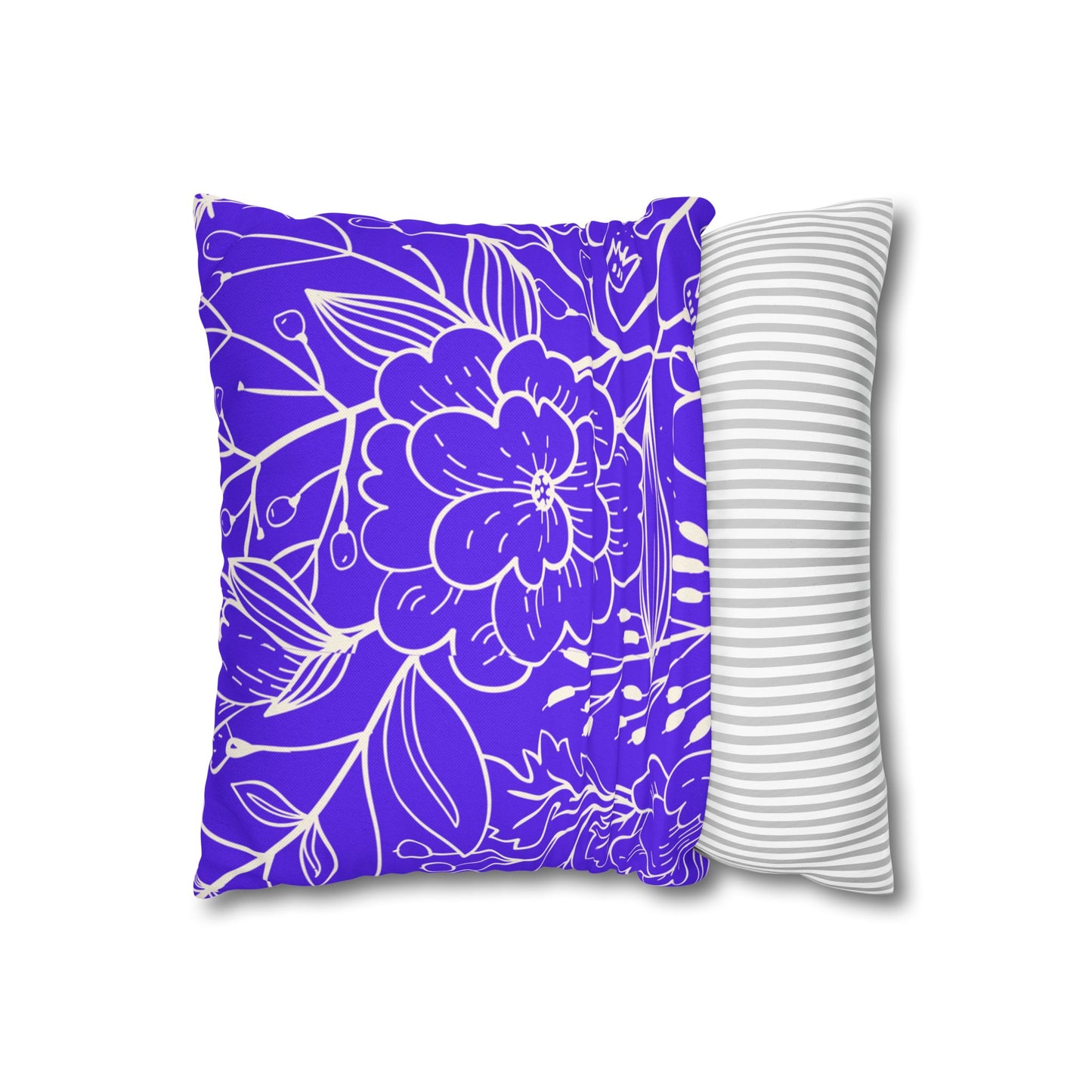 Floral Doodle Square Pillowcase — Bold Violet Botanical Throw Pillow Cover
