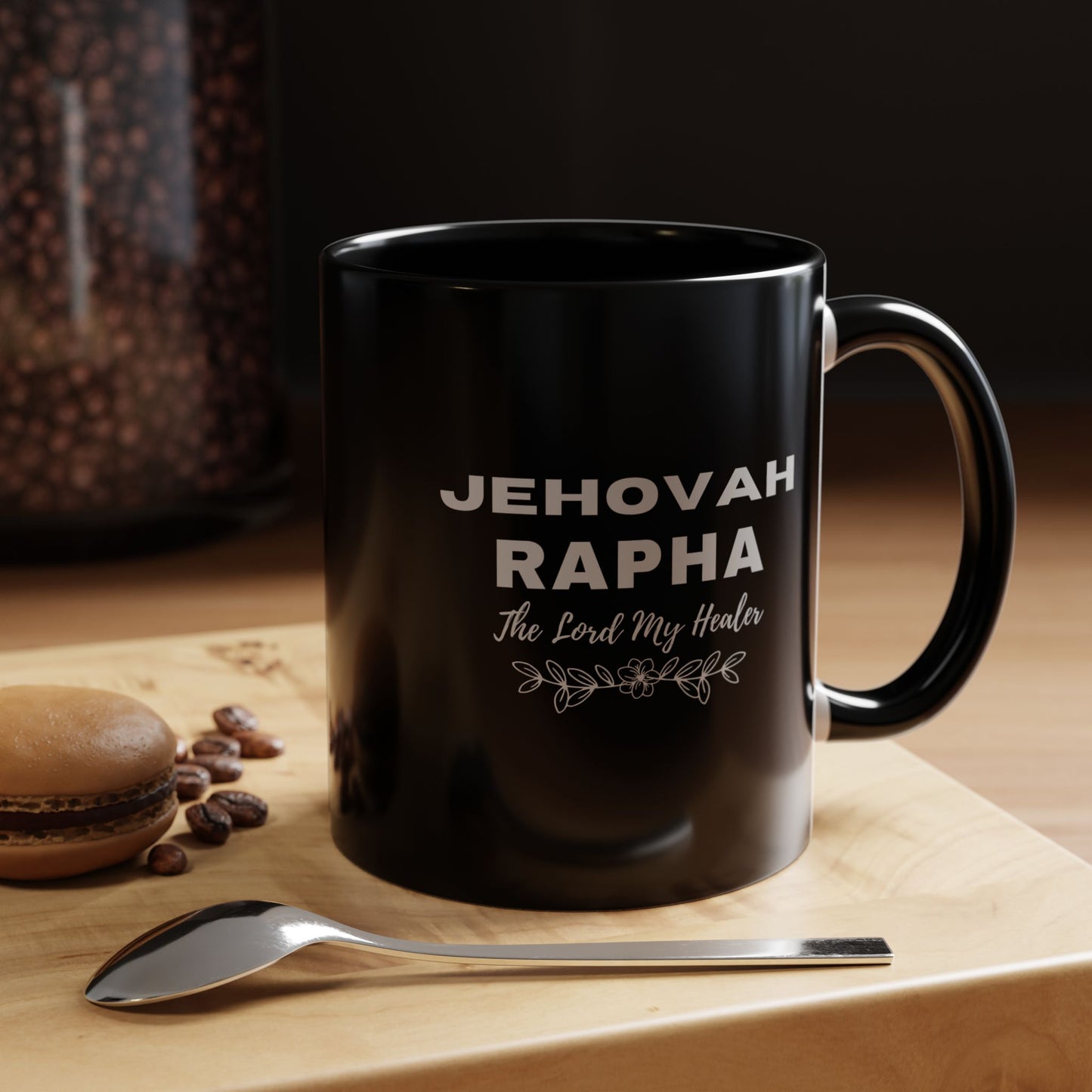 Jehovah Rapha Coffee Mug – 'The Lord My Healer' Black Accent Mug (11/15oz)