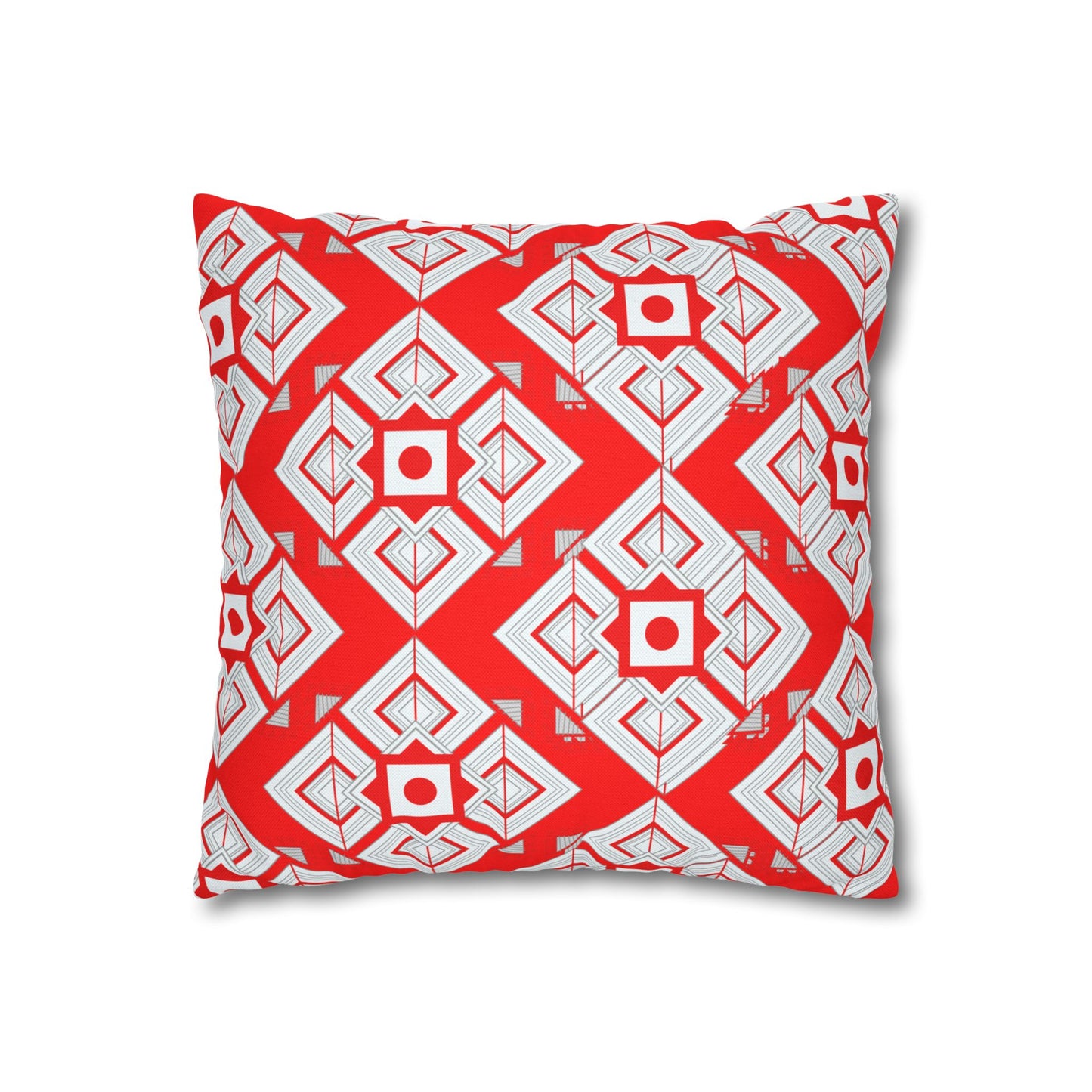 Red Geometric Square Pillowcase — Bold Tribal Pattern Decorative Throw Pillow