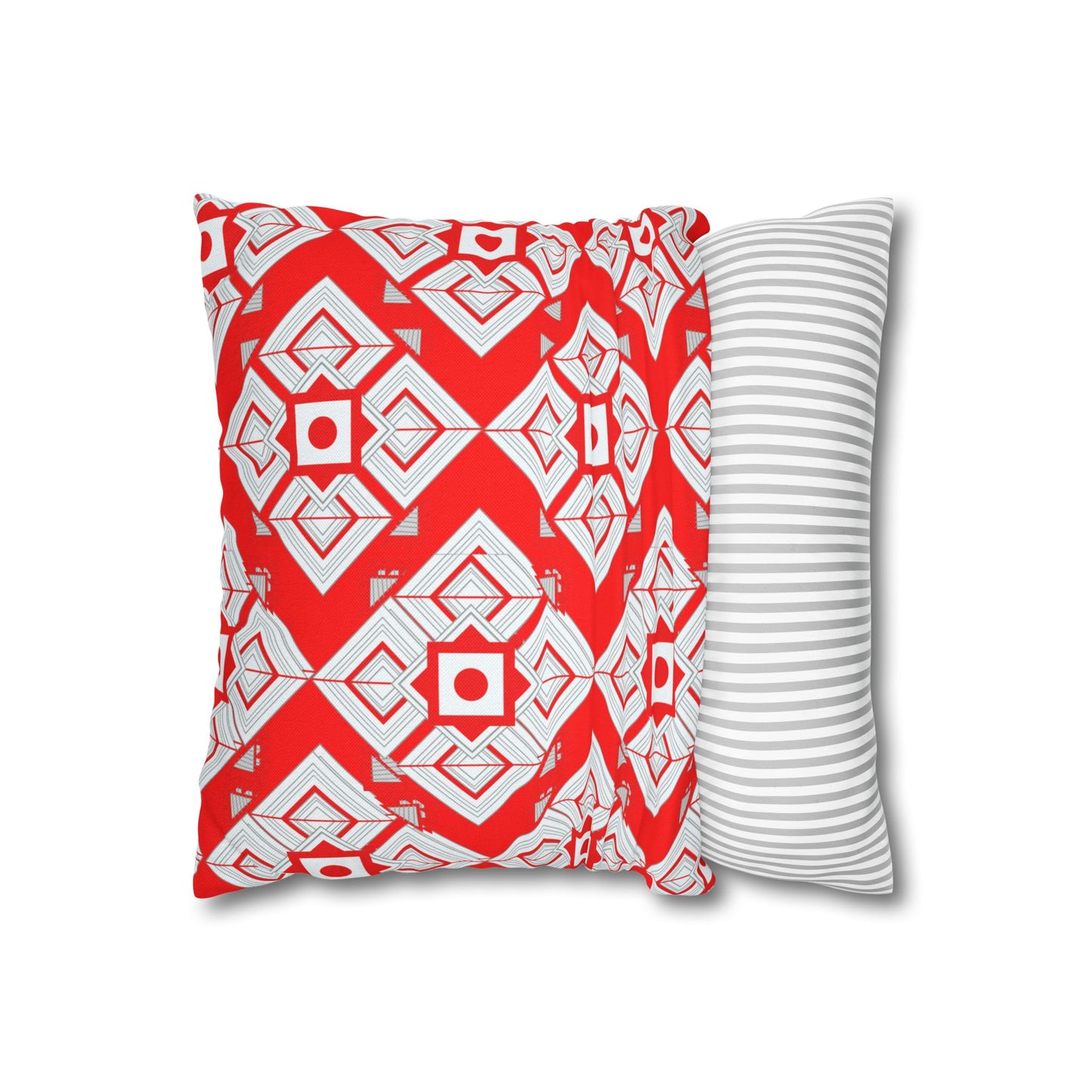 Red Geometric Square Pillowcase — Bold Tribal Pattern Decorative Throw Pillow