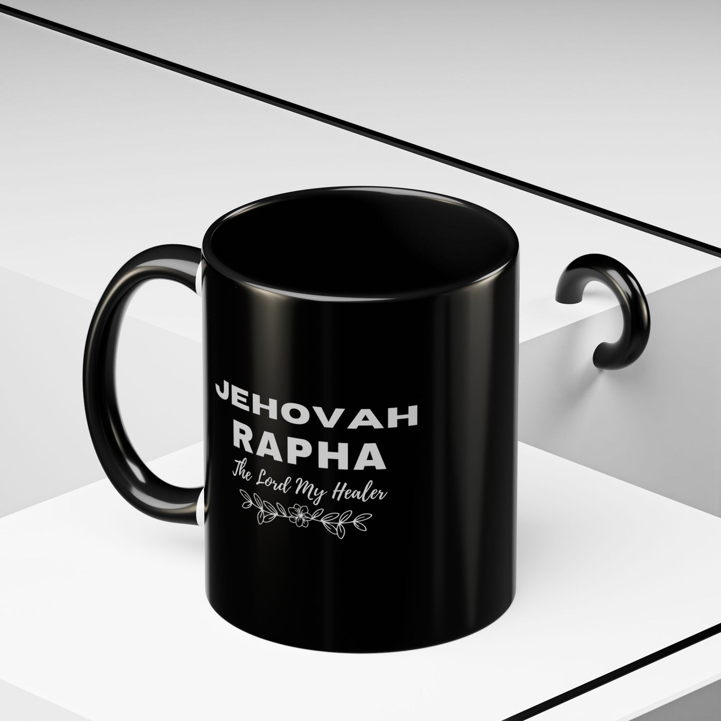 Jehovah Rapha Coffee Mug – 'The Lord My Healer' Black Accent Mug (11/15oz)